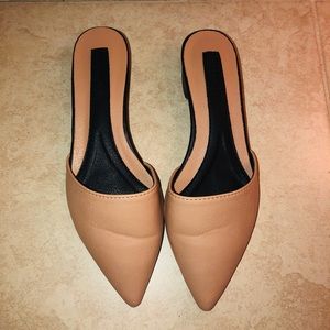 Blush faux leather slippers